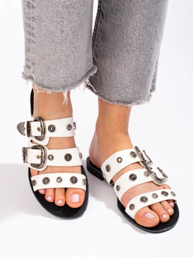 Trendy White Buckled Sandals