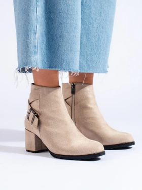 Suede Block Heel Ankle Boots by T. Sokolski in Beige