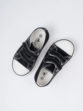 Children's Black and White Sneakers with Velcro Fastening