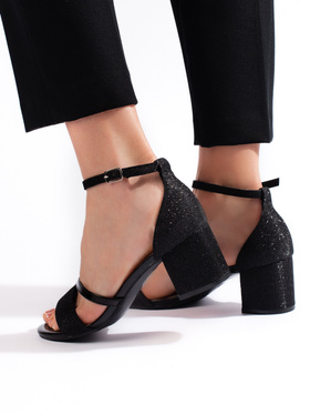 Sparkling Black Block Heel Sandals