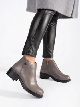 Gray Faux Leather Ankle Boots