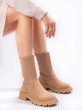 Beige Suede Ankle Boots with Stretchy Upper