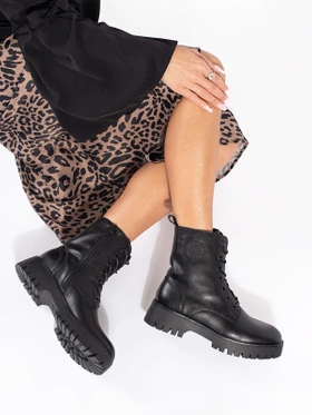 Black Leather Lace-Up Platform Ankle Boots by Sergio Leone