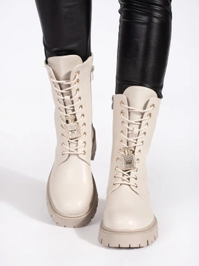 Light Beige Work Boots with Charms