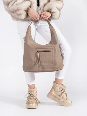 Beige Shoulder Bag with Adjustable Strap