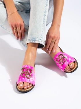 Pink Slide Sandals with Golden Charm