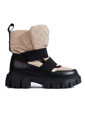 Beige and Black Platform Snow Boots