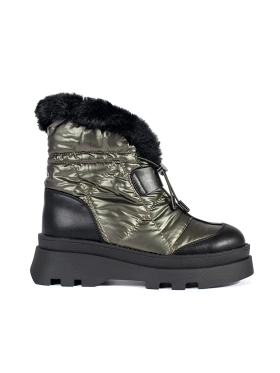 Green Platform Snow Boots with Black Faux Fur Trim