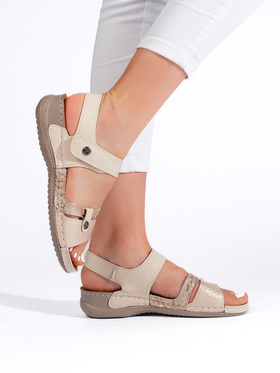 Beige Velcro Strap Sandals