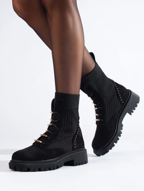 Black Suede Lace-Up Ankle Boots