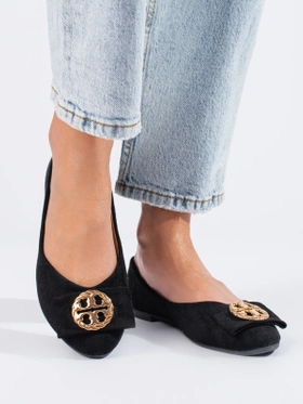 Black Suede Ballet Flats with Potocki Ornament