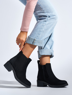 Black Ankle Boots with Low Block Heel