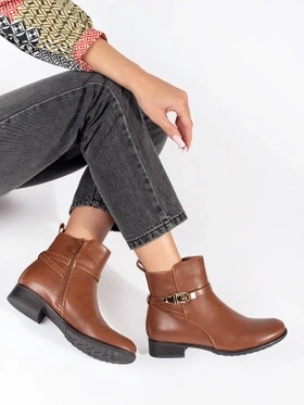 Chic Brown Ankle Boots with Decorative Strap