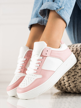 White Sneakers with Pink Accents