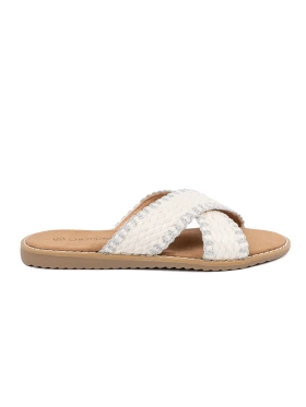 White woven flat slides