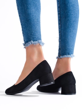 Black Suede Low-Heel Pumps