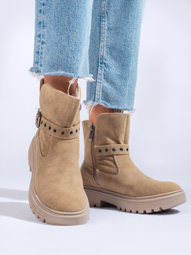 Beige ankle boots made from eco-friendly suede