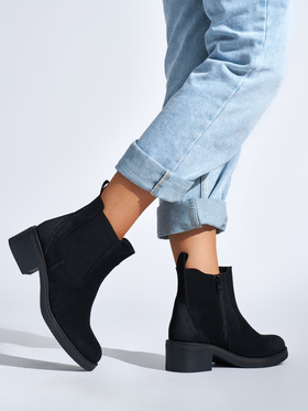 Black Ankle Boots with Low Block Heel