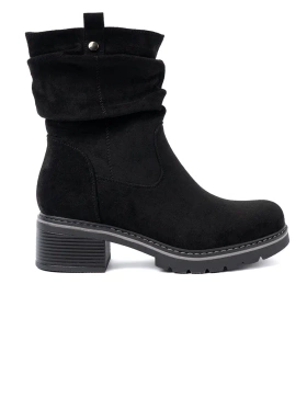 Black women's ankle boots with decorative ruching