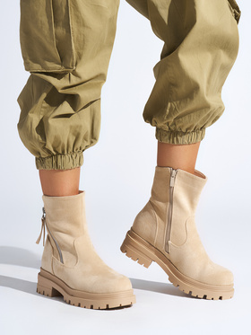 Beige Ankle Boots with Decorative Zipper