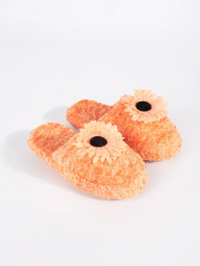 Cozy Kids' Slippers with Decorative Flower in Orange