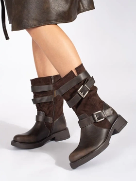 Chic Brown Ankle Boots with Buckle Details