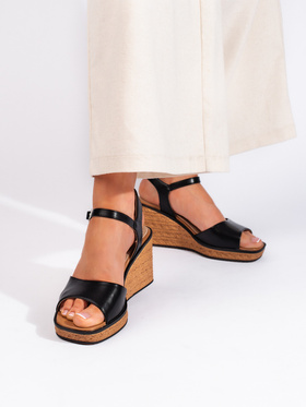 Sergio Leone Black Wedge Sandals