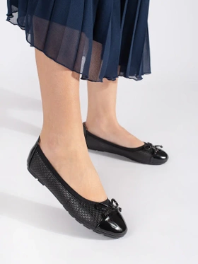 Glossy Black Ballet Flats with a Bow