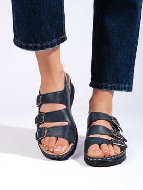 Navy Blue Buckle Strap Sandals