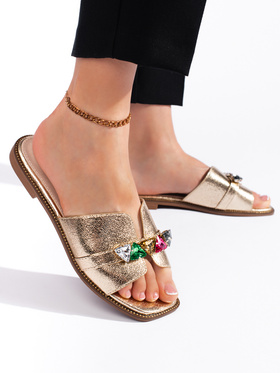 Golden Sandals with Gemstone Embellishments