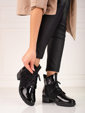 Stylish Black Patent Ankle Boots