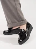 Black wedge loafers with adornment