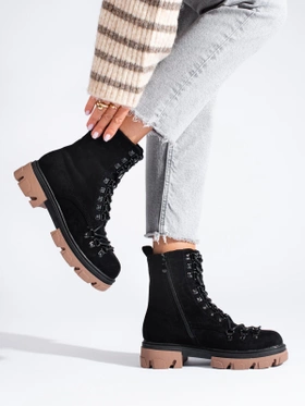 Black Suede Lace-Up Boots Vinceza