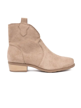 Beige Suede Cowboy Ankle Boots