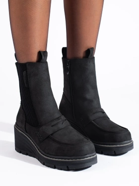 Black Suede Wedge Ankle Boots