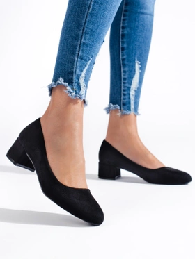 Black Suede Low-Heel Pumps