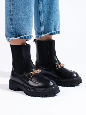 Slip-On Platform Ankle Boots in Black