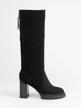 Black Suede Block Heel Boots