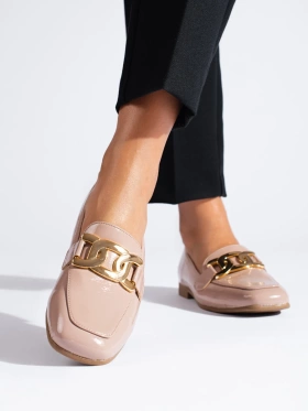 Glossy Pink Loafers with Chain Detail