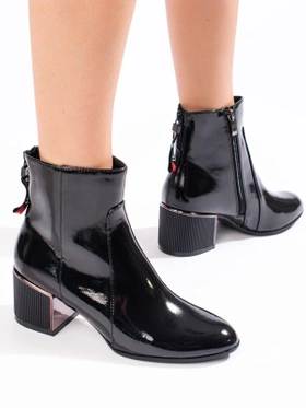 Glossy Black Ankle Boots