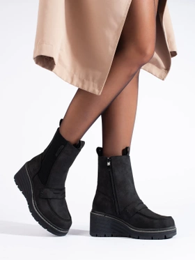 Black Suede Wedge Ankle Boots