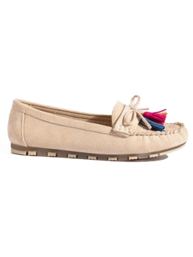 Boho Suede Loafers with Tassels in Beige