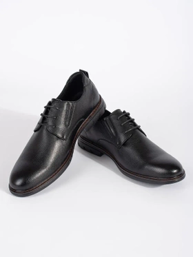 Black Tie-Up Leather Shoes