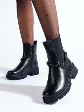 Black Ankle Boots with Chain Detail