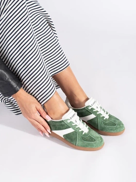 Green and White Leather Sneakers