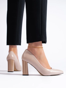 Beige Block Heel Pumps