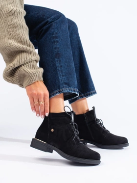 Suede Black Lace-Up Ankle Boots