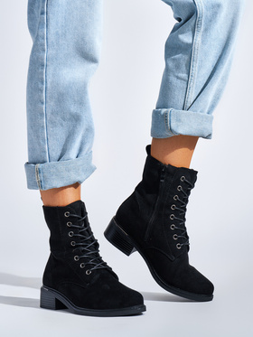 Chic Black Lace-Up Ankle Boots on a Low Heel