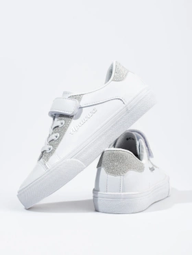 Children's White Sneakers with Silver Glitter