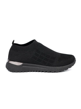 Black slip-on sports shoes with mesh upper